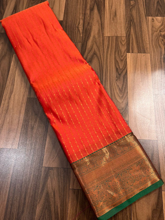 Orange and green original silk saree