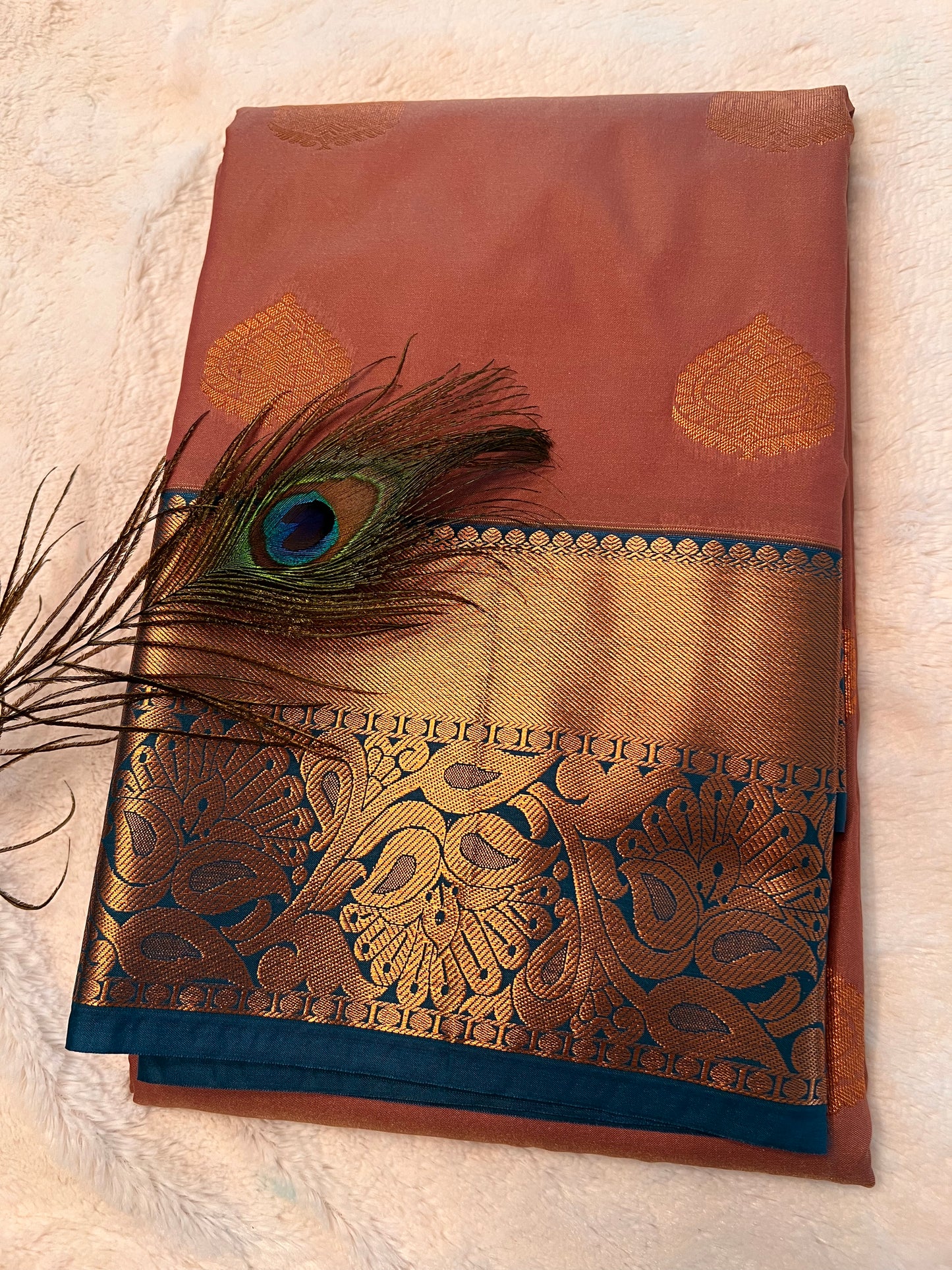 Onion pink and blue silk saree
