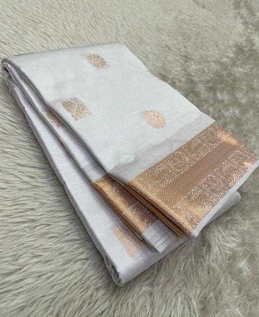 Greyish white original silk saree