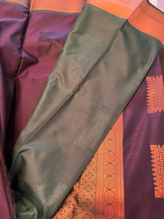 Deep navy blue with dark green soft silk saree