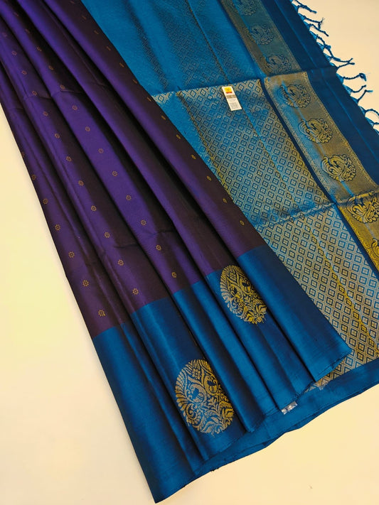 Purple and blue original silk saree