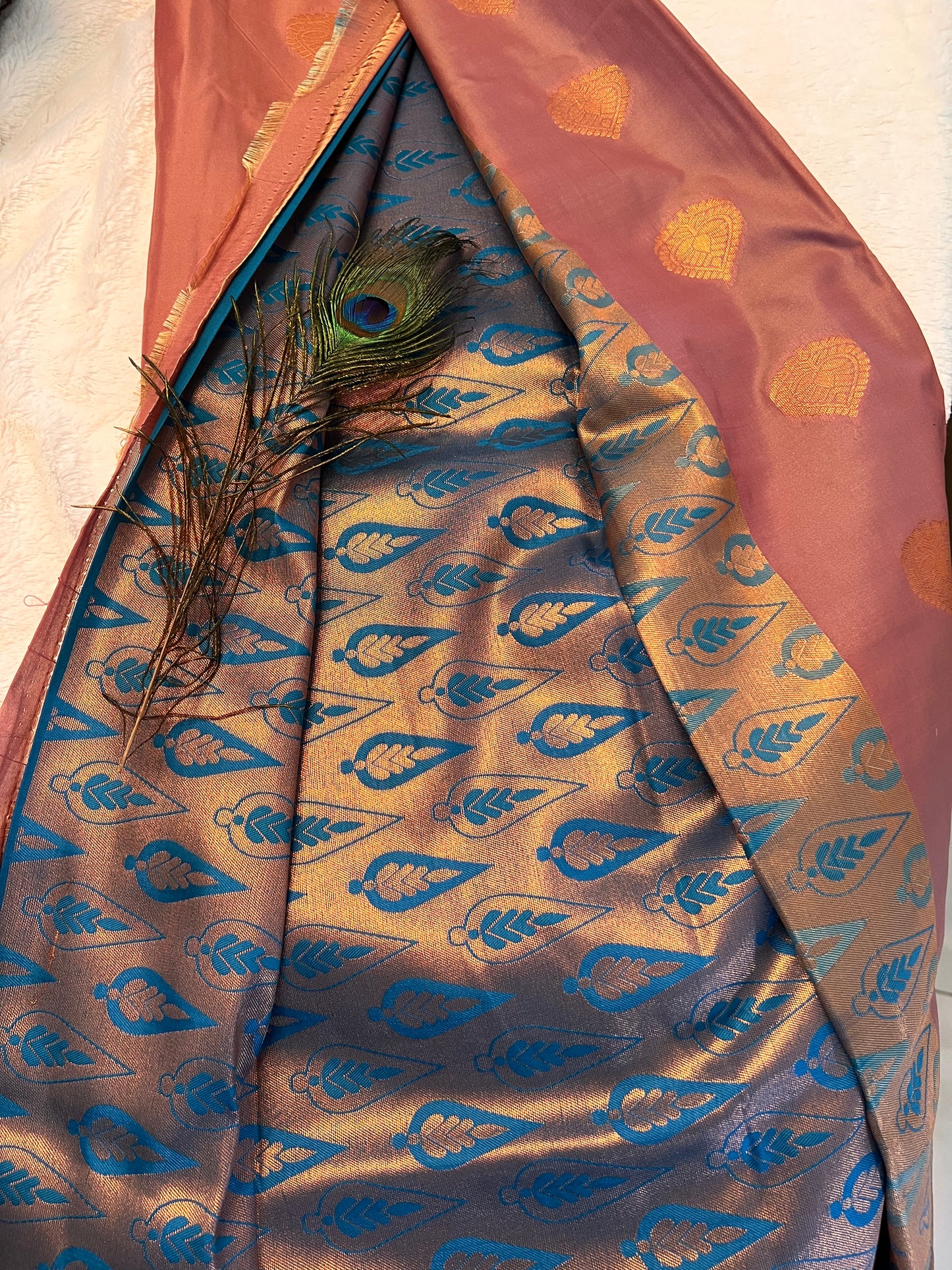Onion pink and blue silk saree