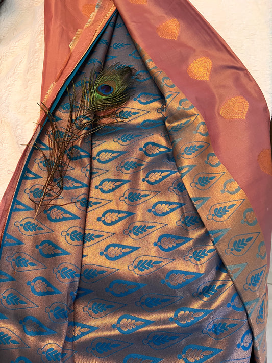 Onion pink and blue silk saree