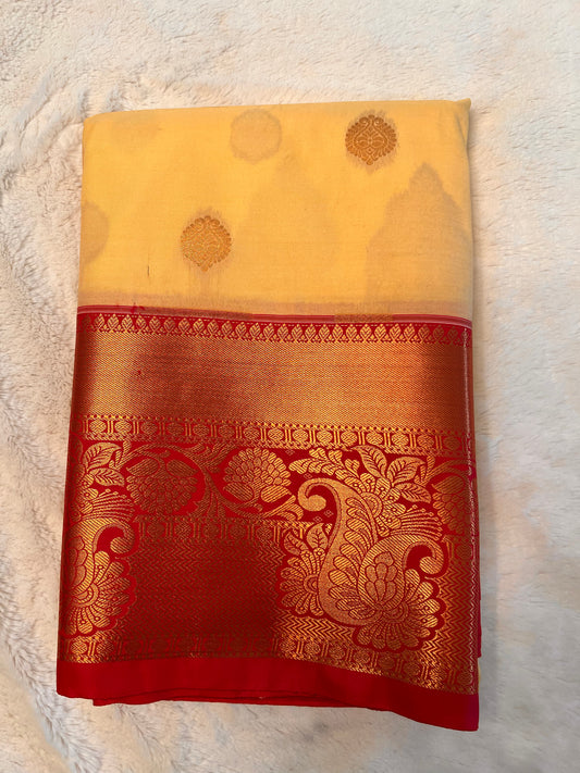 Beige and pink soft silk saree