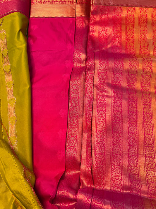 Light green and pink soft silk saree