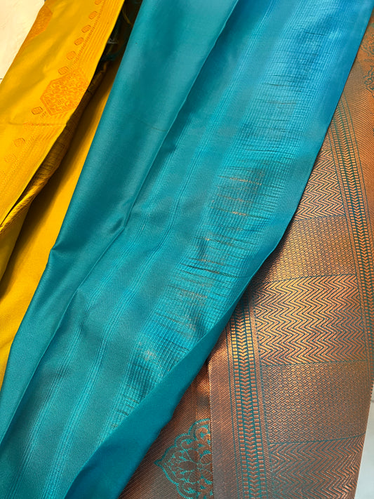 Green and blue soft silk saree