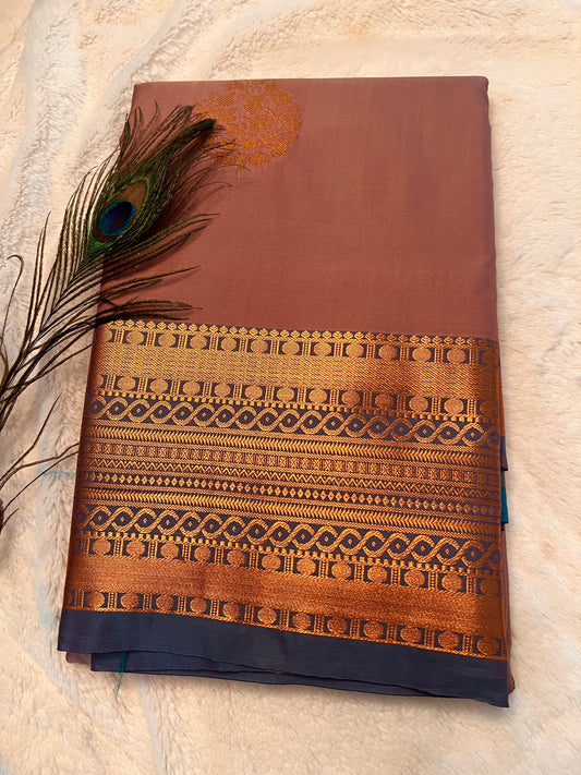 Onion pink and blue soft silk saree