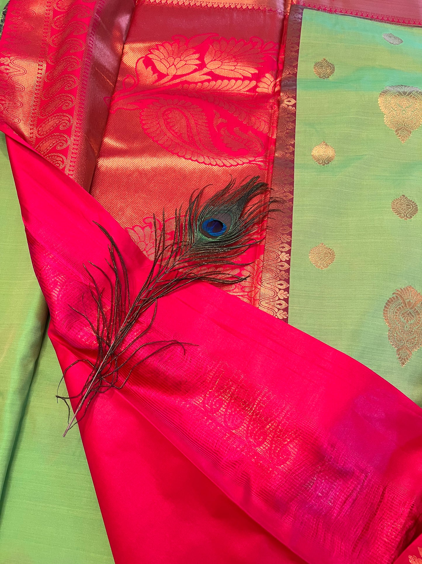Green and pink soft silk saree