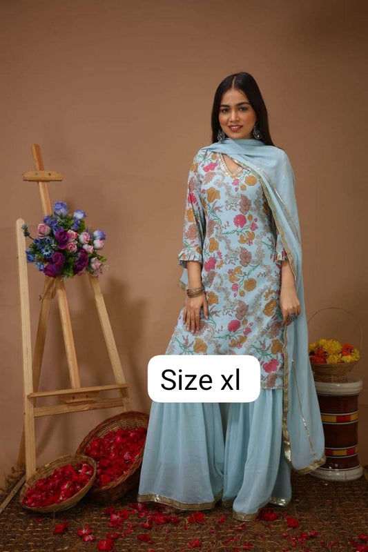 Greyish blue three pieces shalwar set