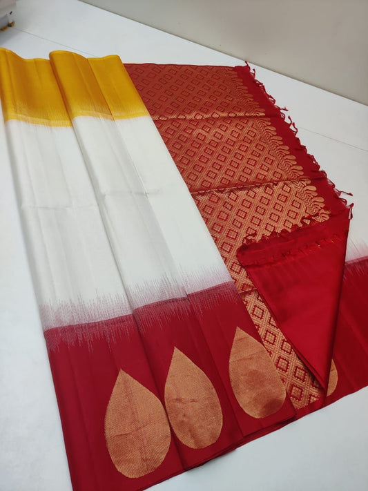 White and red original silk saree