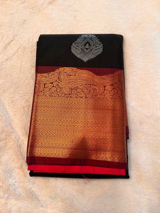 Black and pink soft silk saree