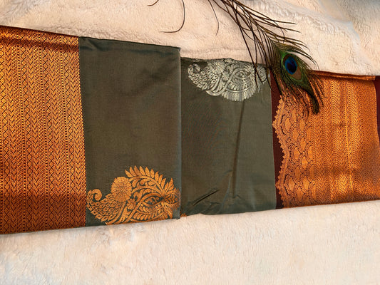 Grey and maroon soft silk saree
