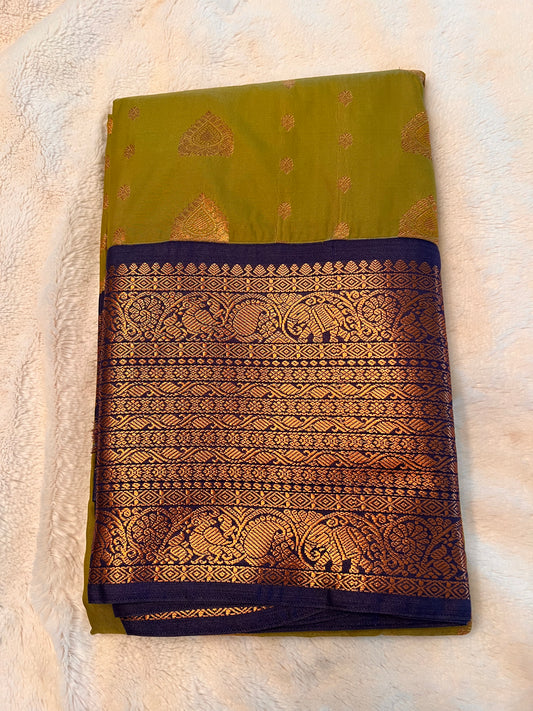 Green and blue soft mixed silk saree
