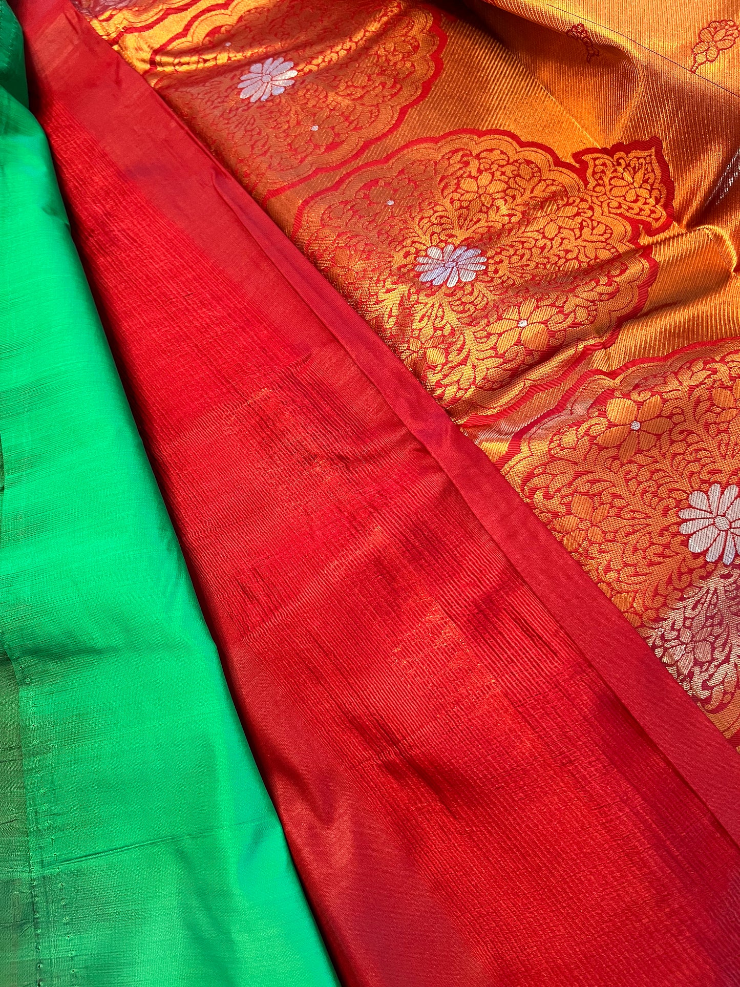 Green and red soft silk saree