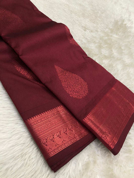 Maroon and copper silk saree
