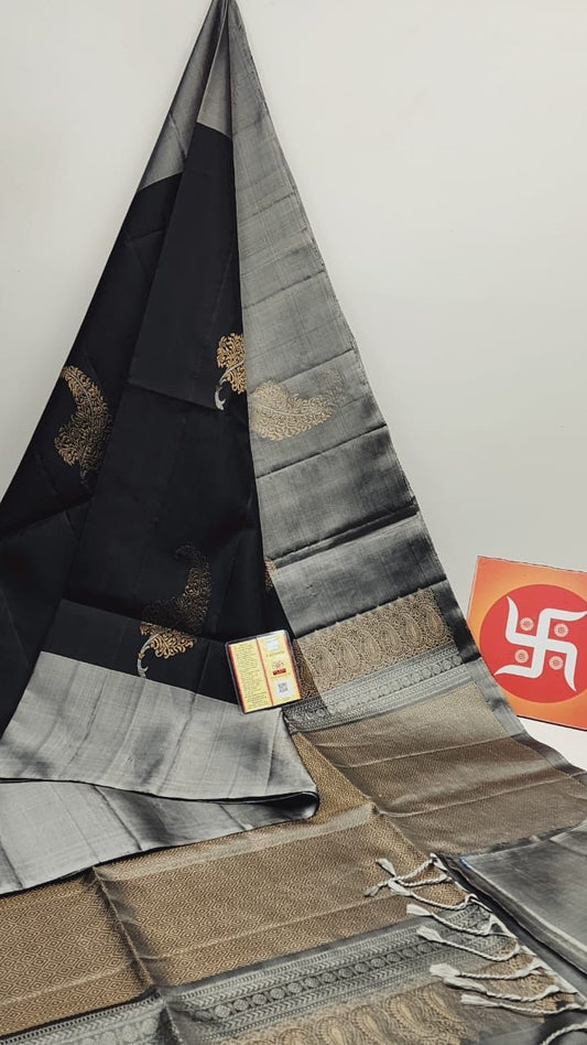 Black and grey original silk saree