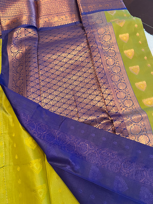 Green and blue soft mixed silk saree