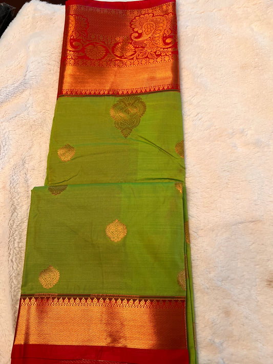 Green and pink soft silk saree