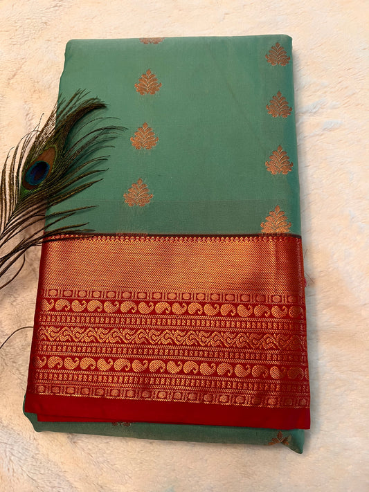 Aqua green and maroon soft silk