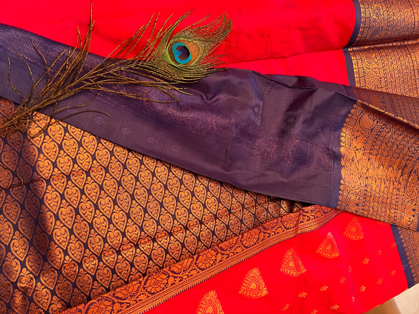 Reddish pink and purple soft silk saree