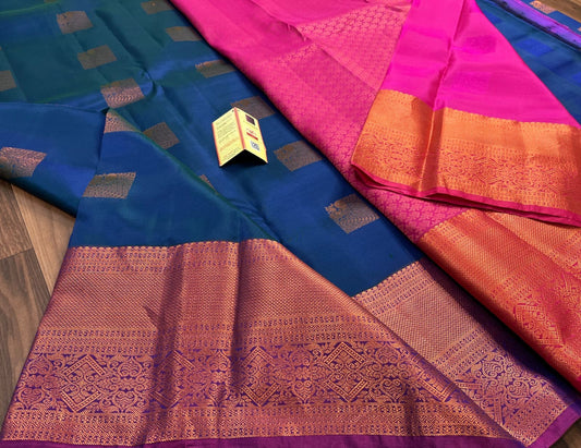 Dark blue and pink original silk saree