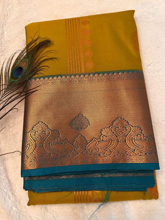 Green and blue soft silk saree