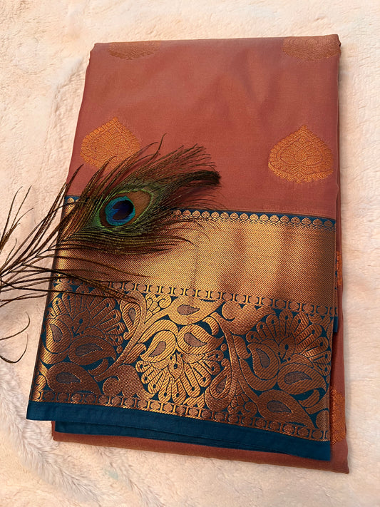 Onion pink and blue silk saree
