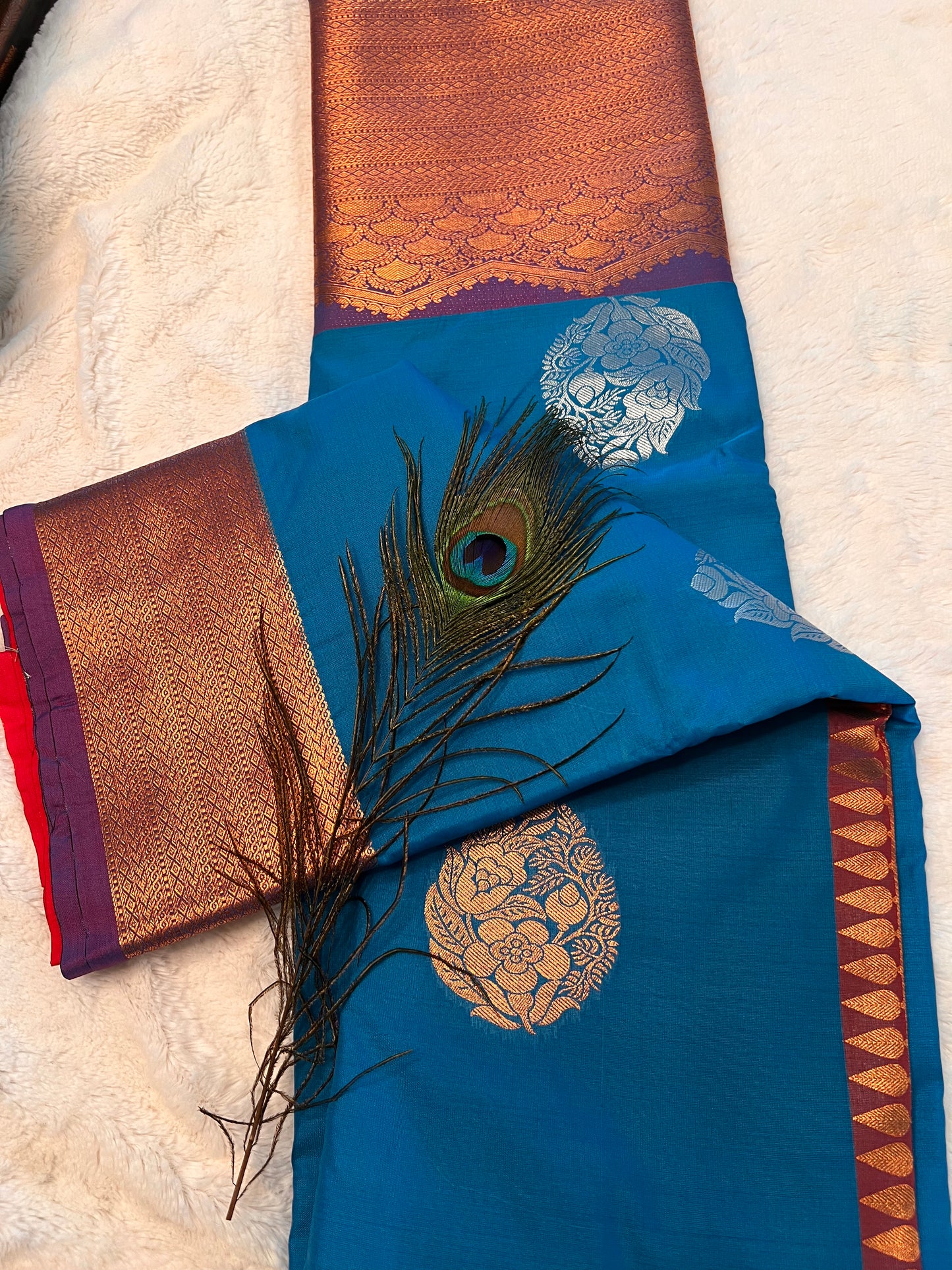 Blue and pink soft silk saree