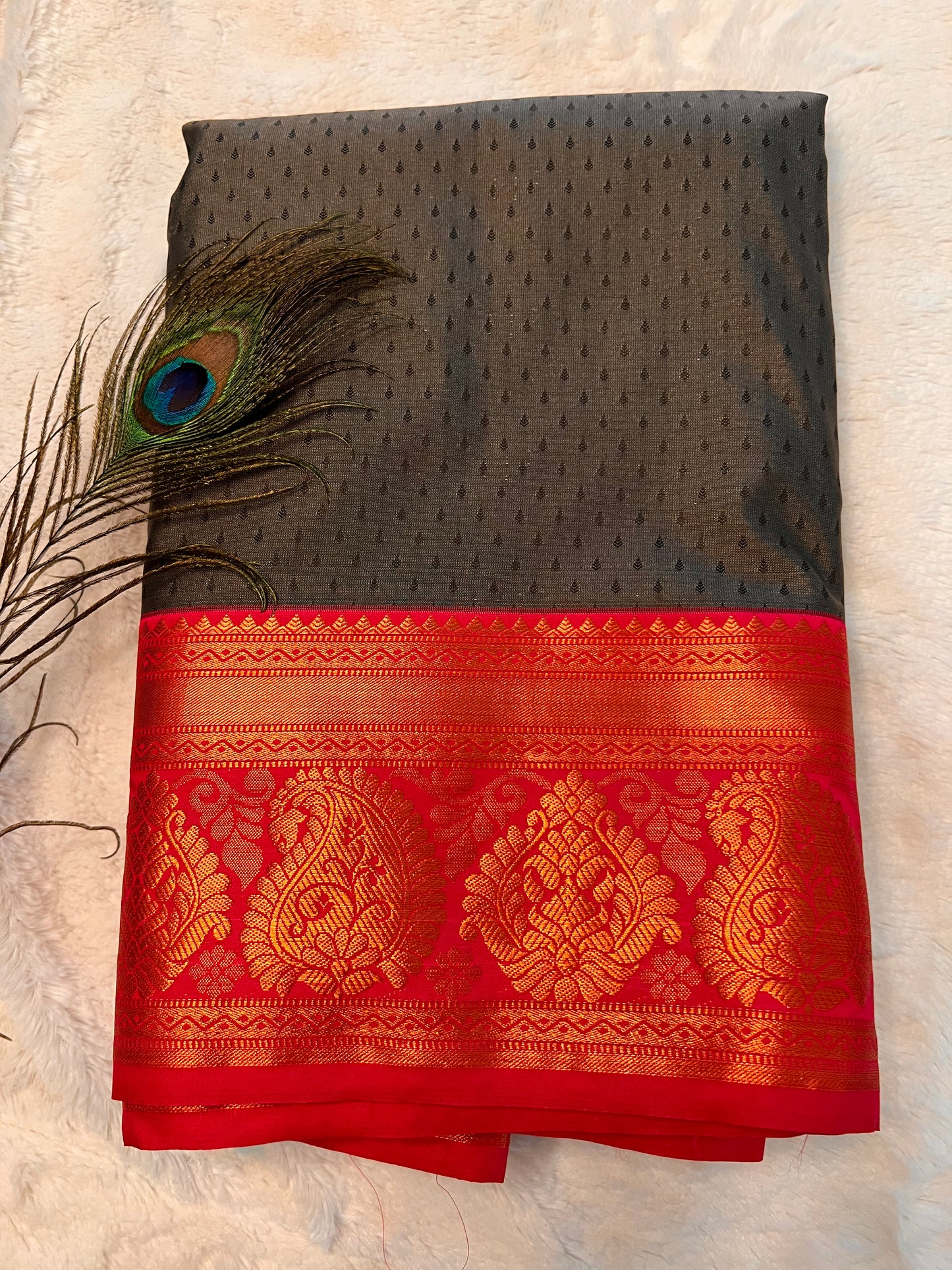 Grey and pink soft silk saree