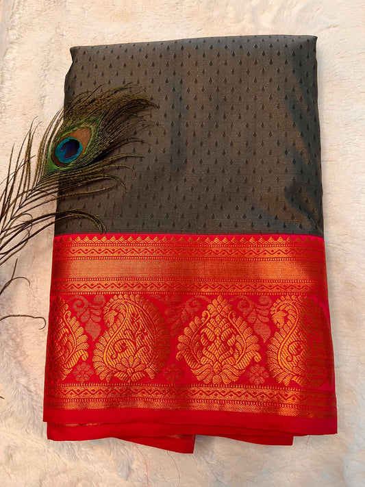 Grey and pink soft silk saree