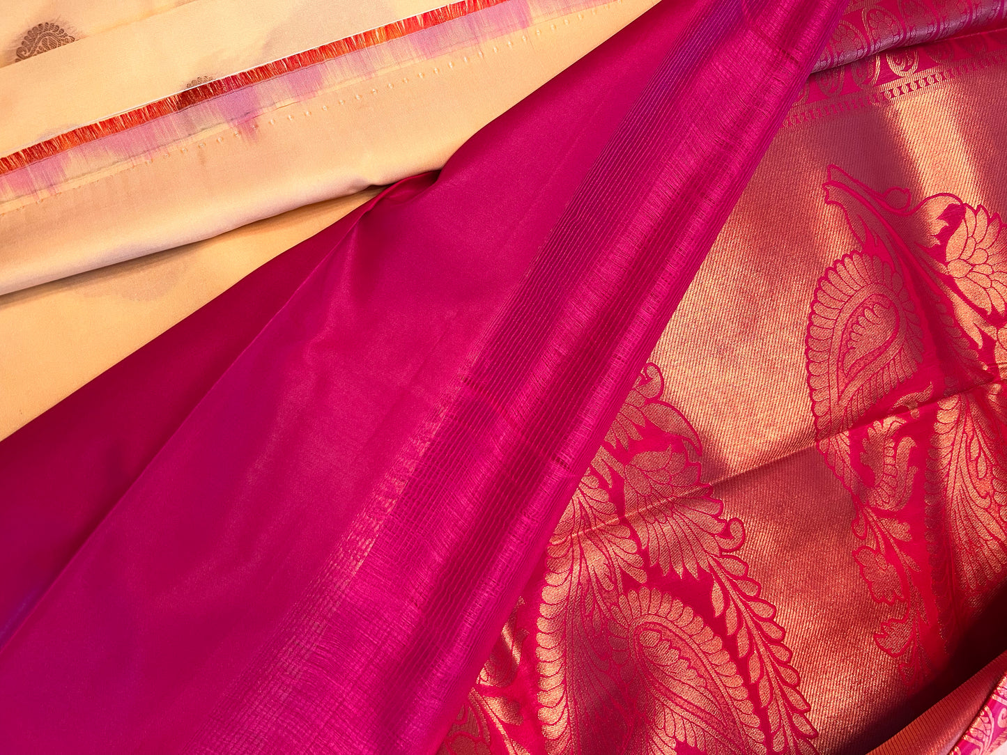 Beige and pink soft silk saree