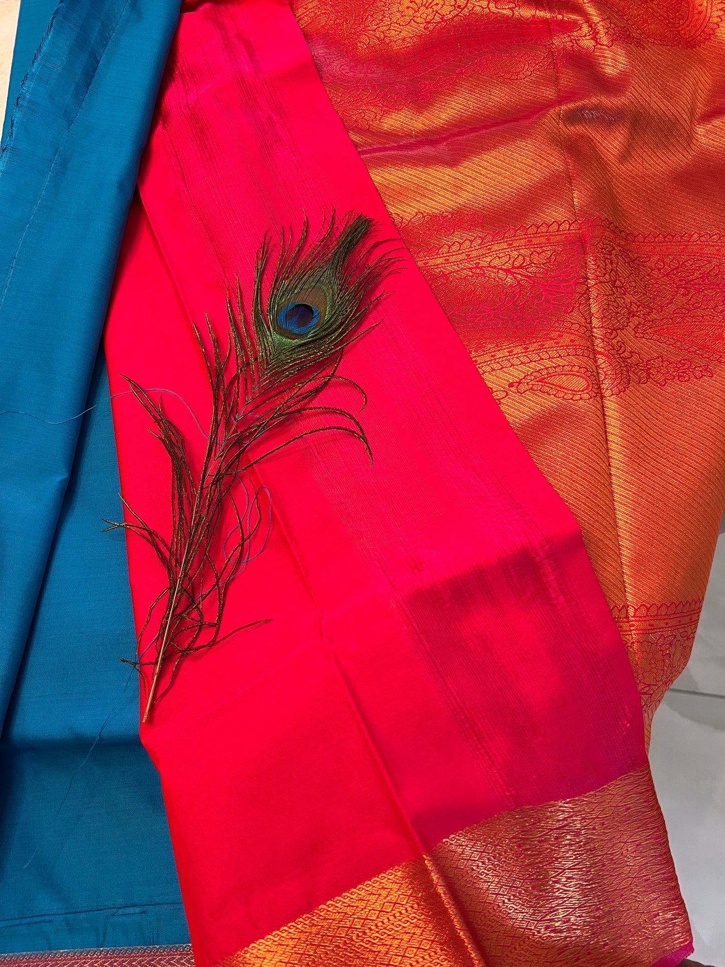 Blue and pink soft silk saree