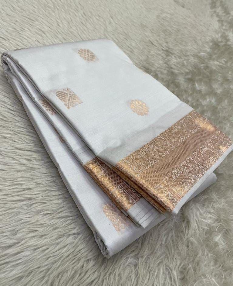 Greyish white original silk saree