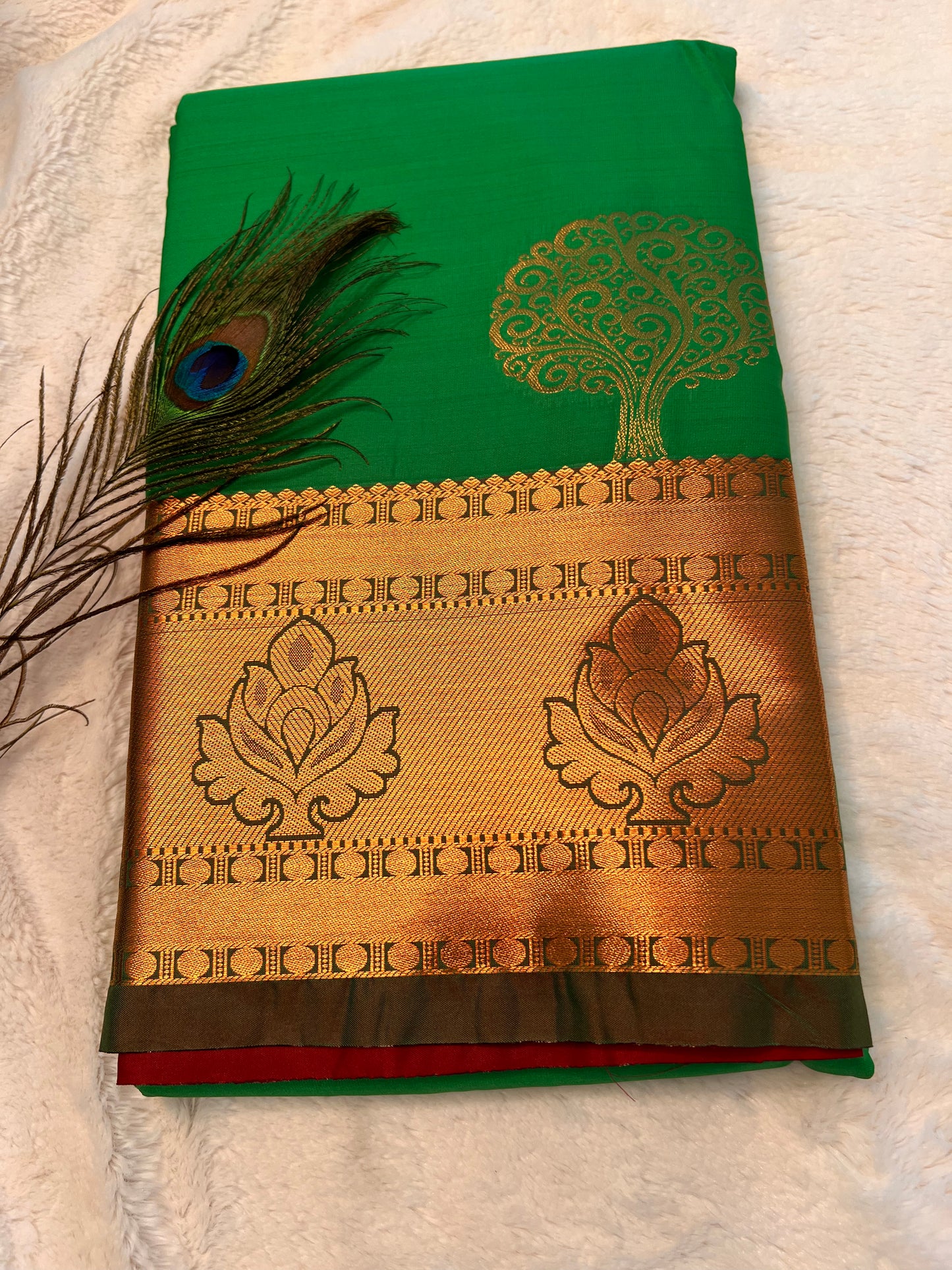 Green and red soft silk saree