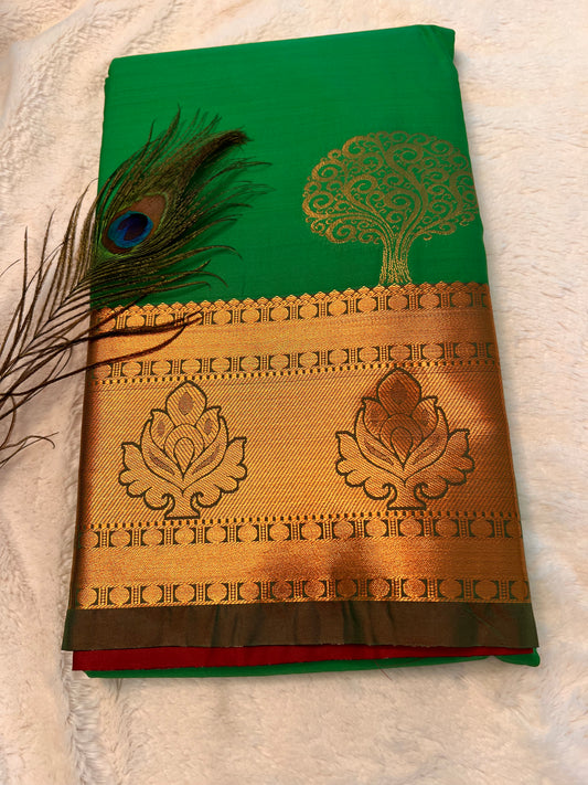 Green and red soft silk saree