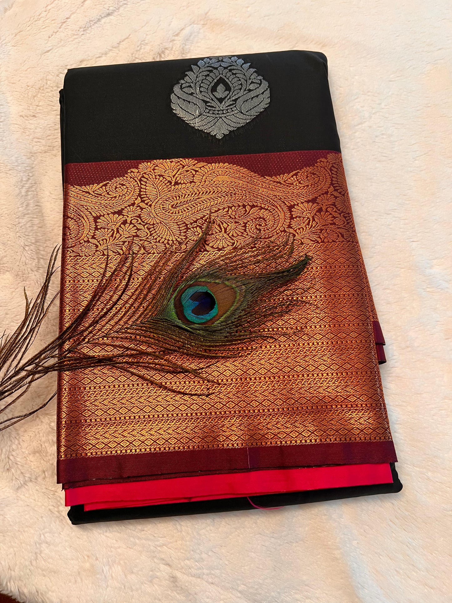 Black and pink soft silk saree