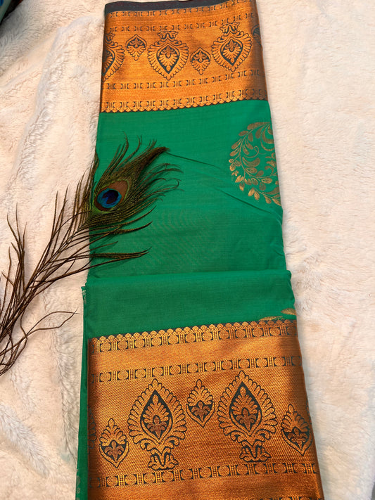 Green and maroon soft silk saree