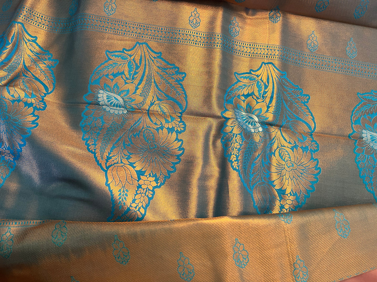 Blue and pink soft silk saree