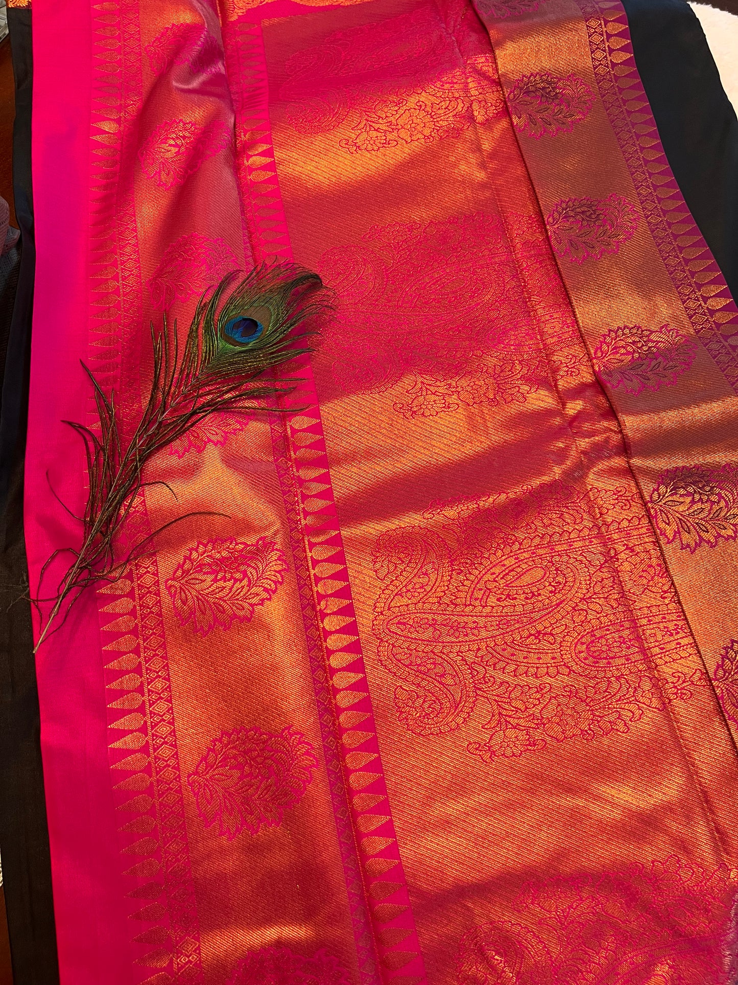 Black and pink soft silk saree