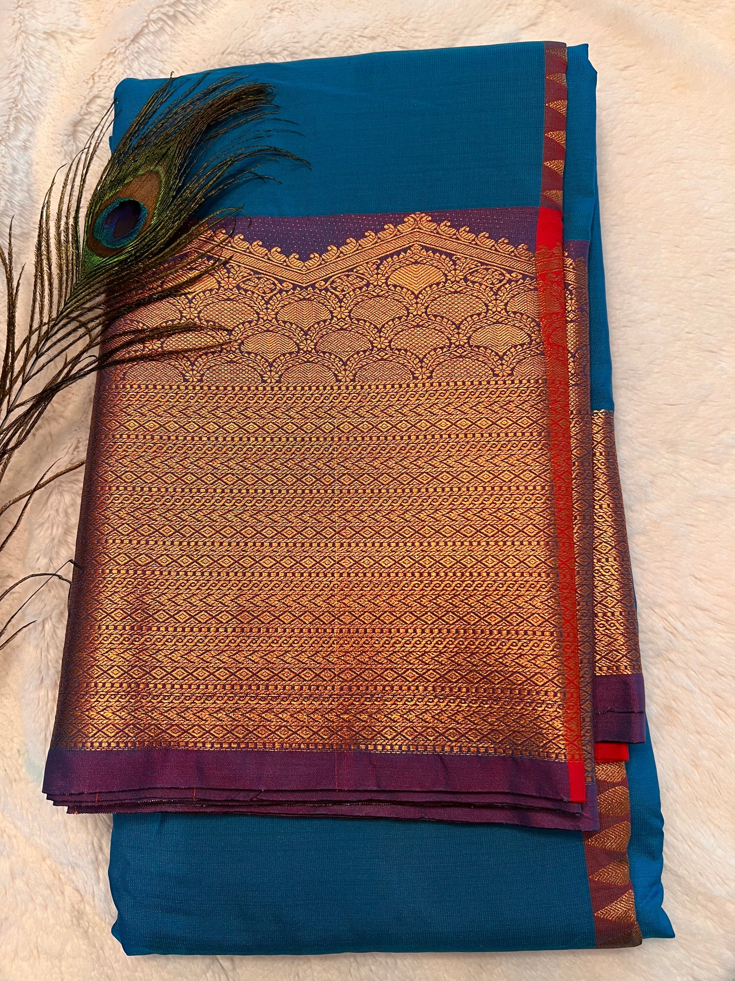 Blue and pink soft silk saree