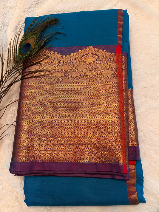 Blue and pink soft silk saree