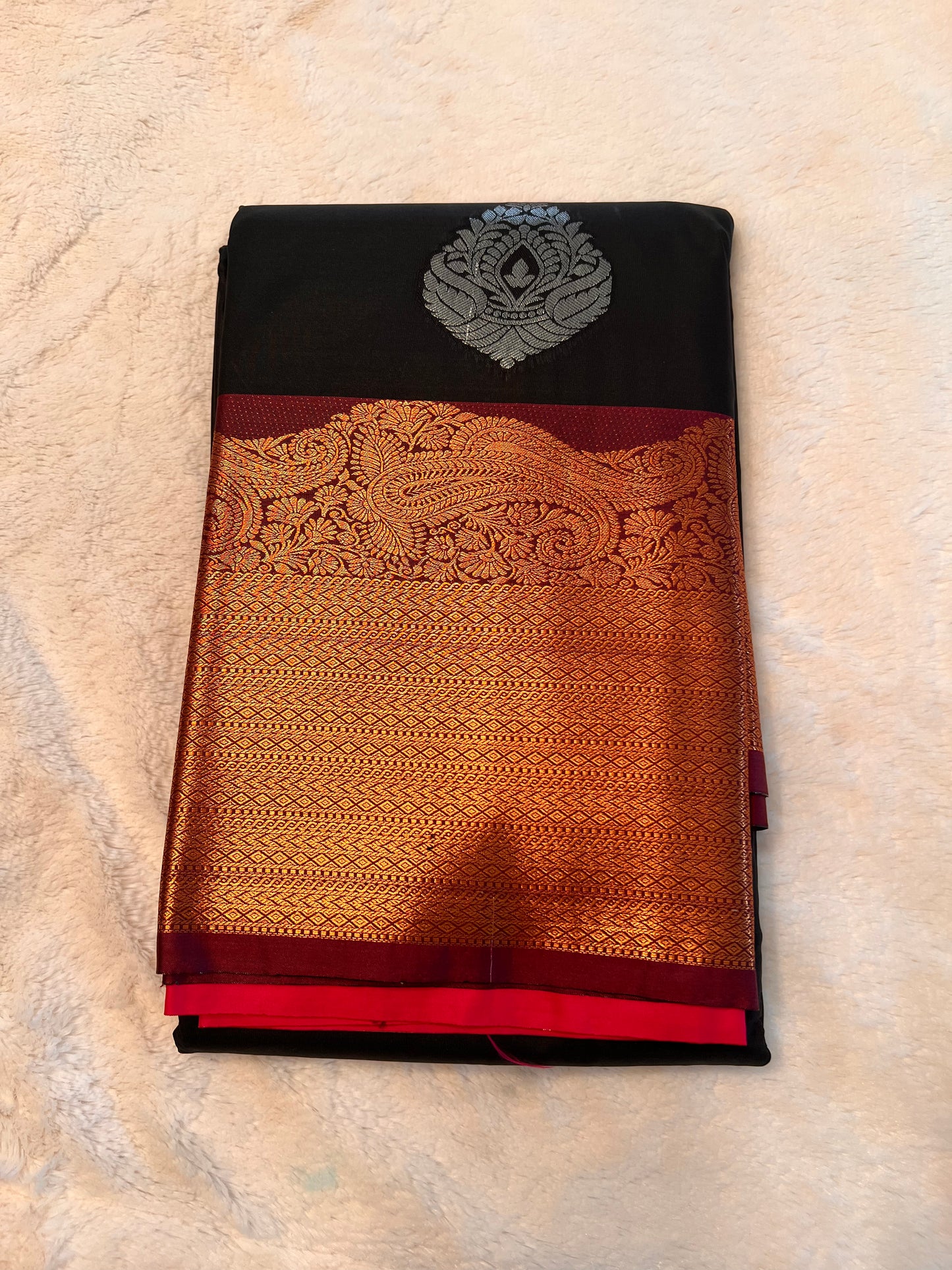 Black and pink soft silk saree