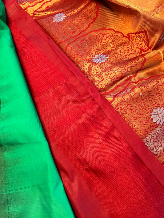 Green and red soft silk saree