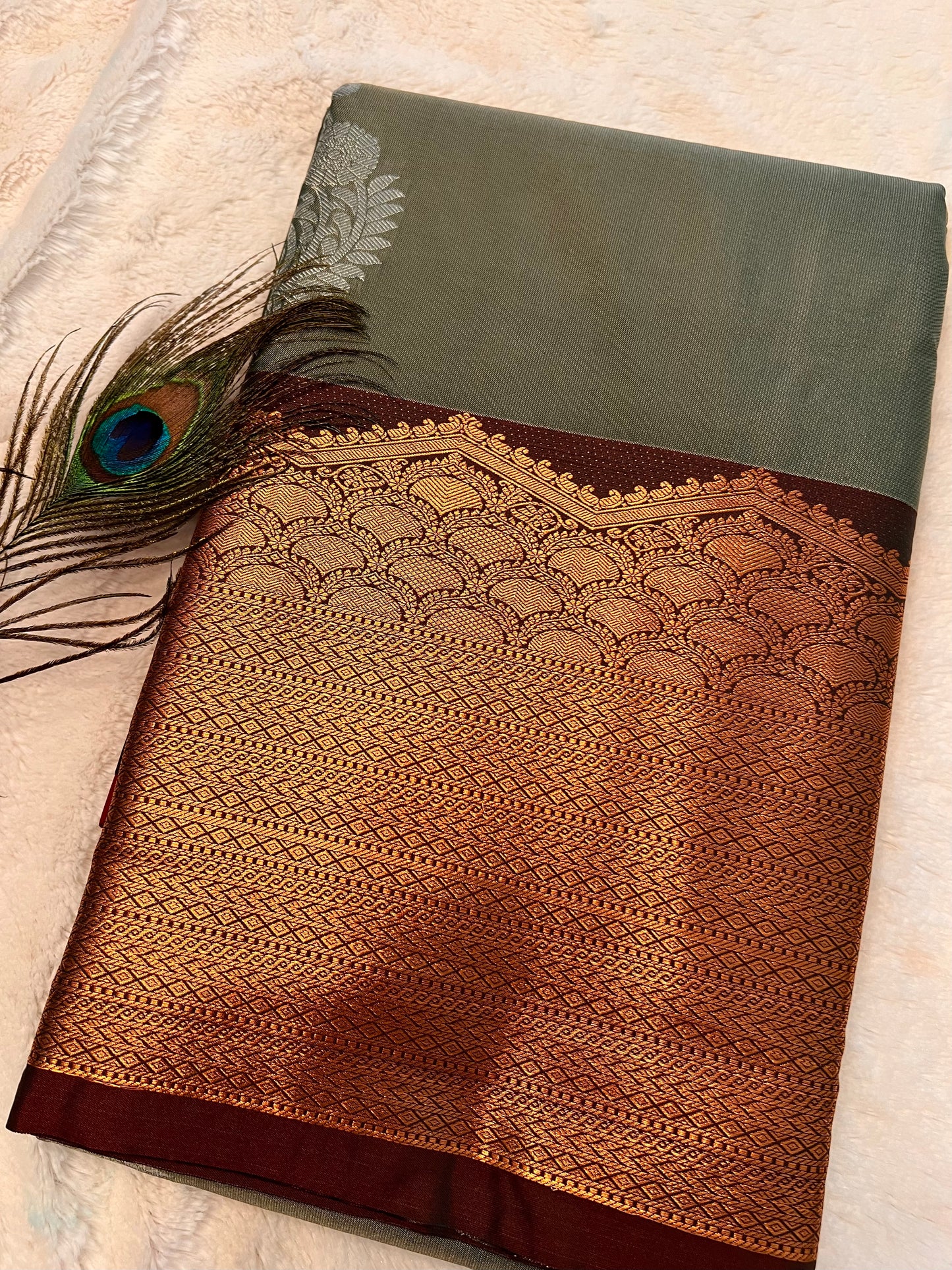 Grey and maroon soft silk saree