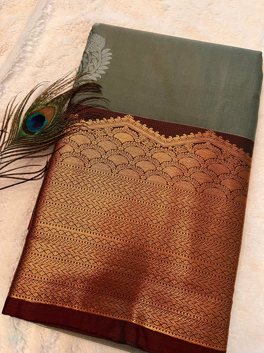 Grey and maroon soft silk saree
