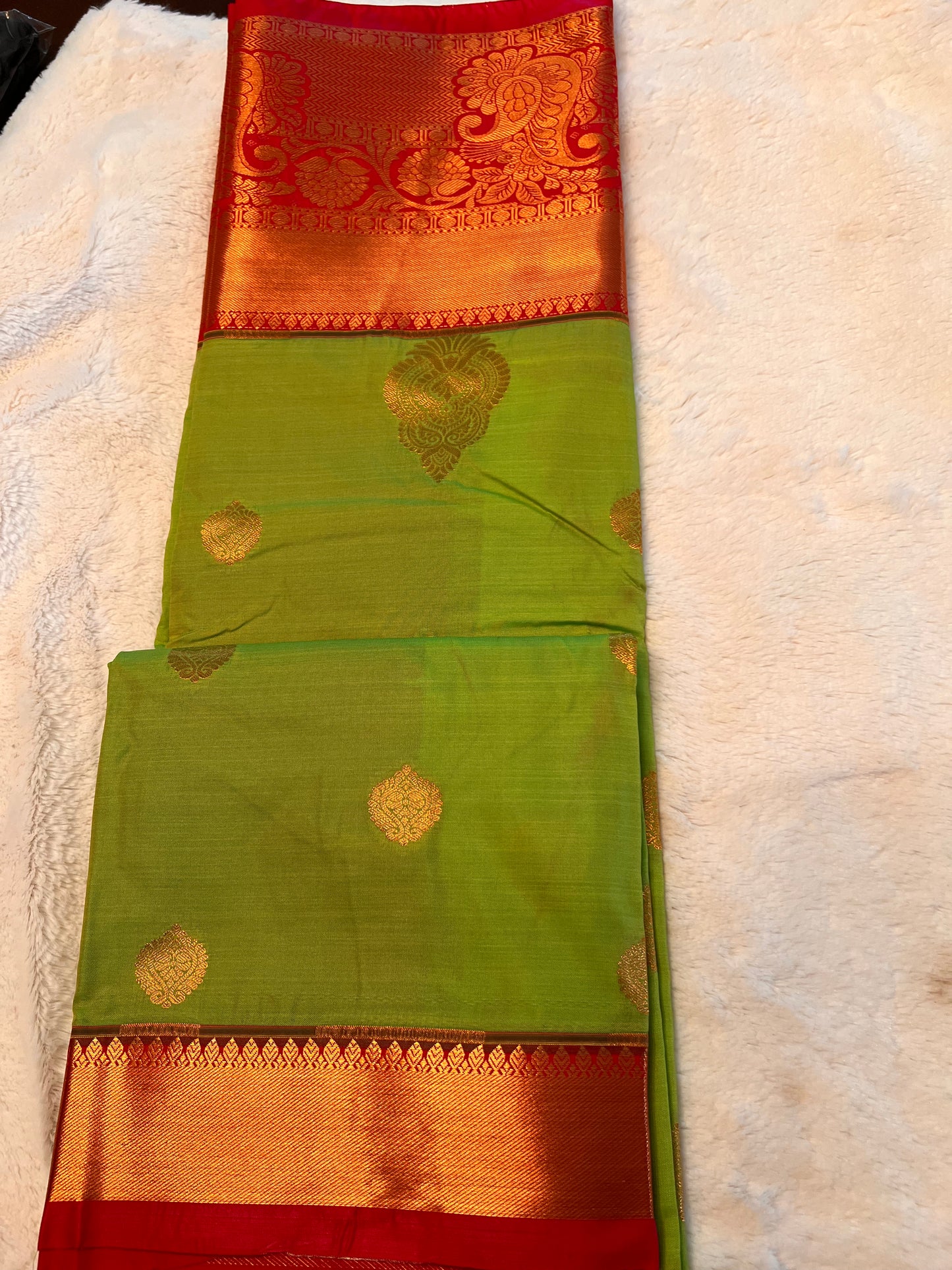 Green and pink soft silk saree