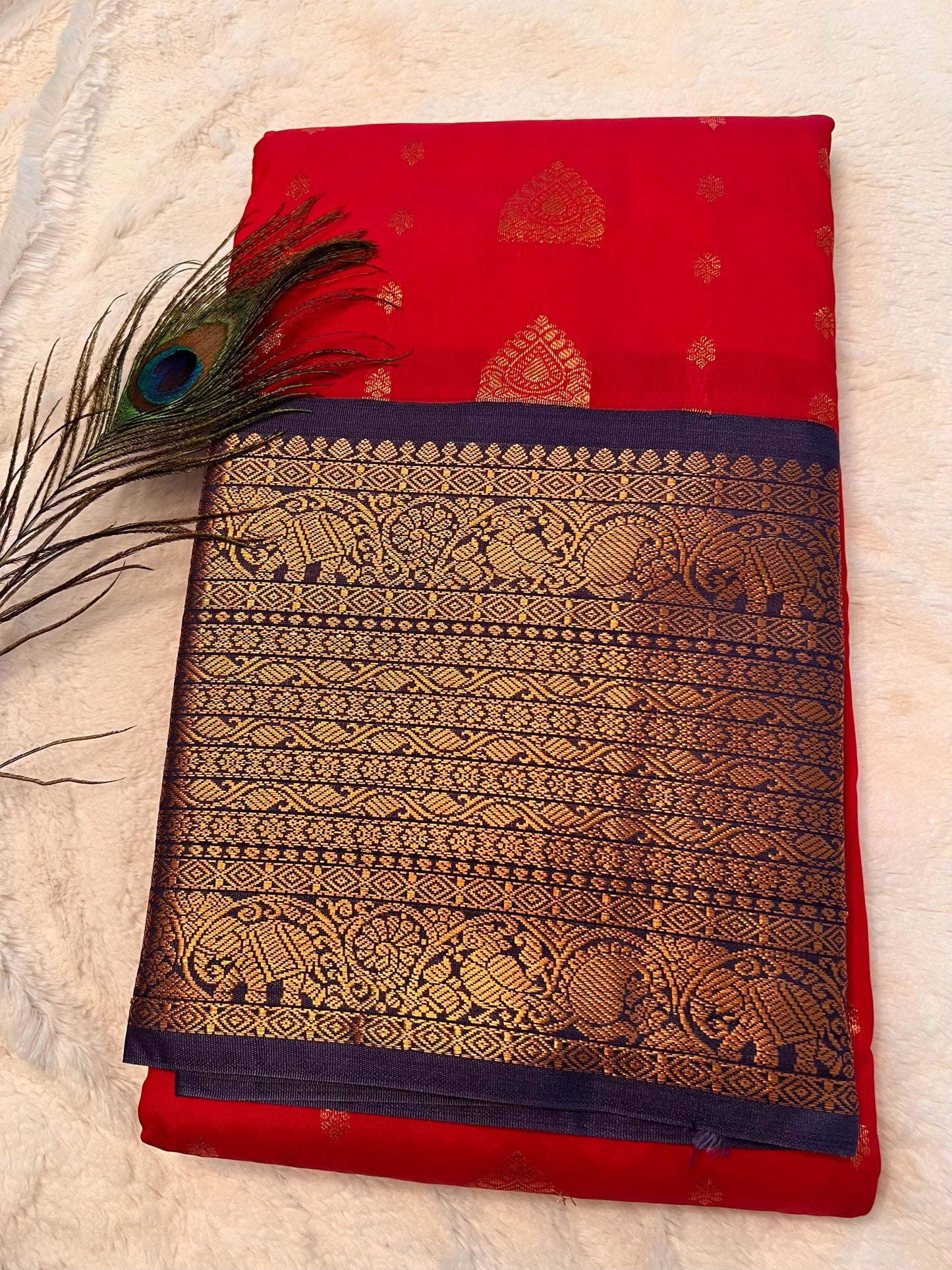 Reddish pink and purple soft silk saree